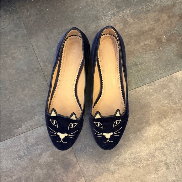 Charlotte Olympia Shoes - charlotte olympia kitty flats navy velvet